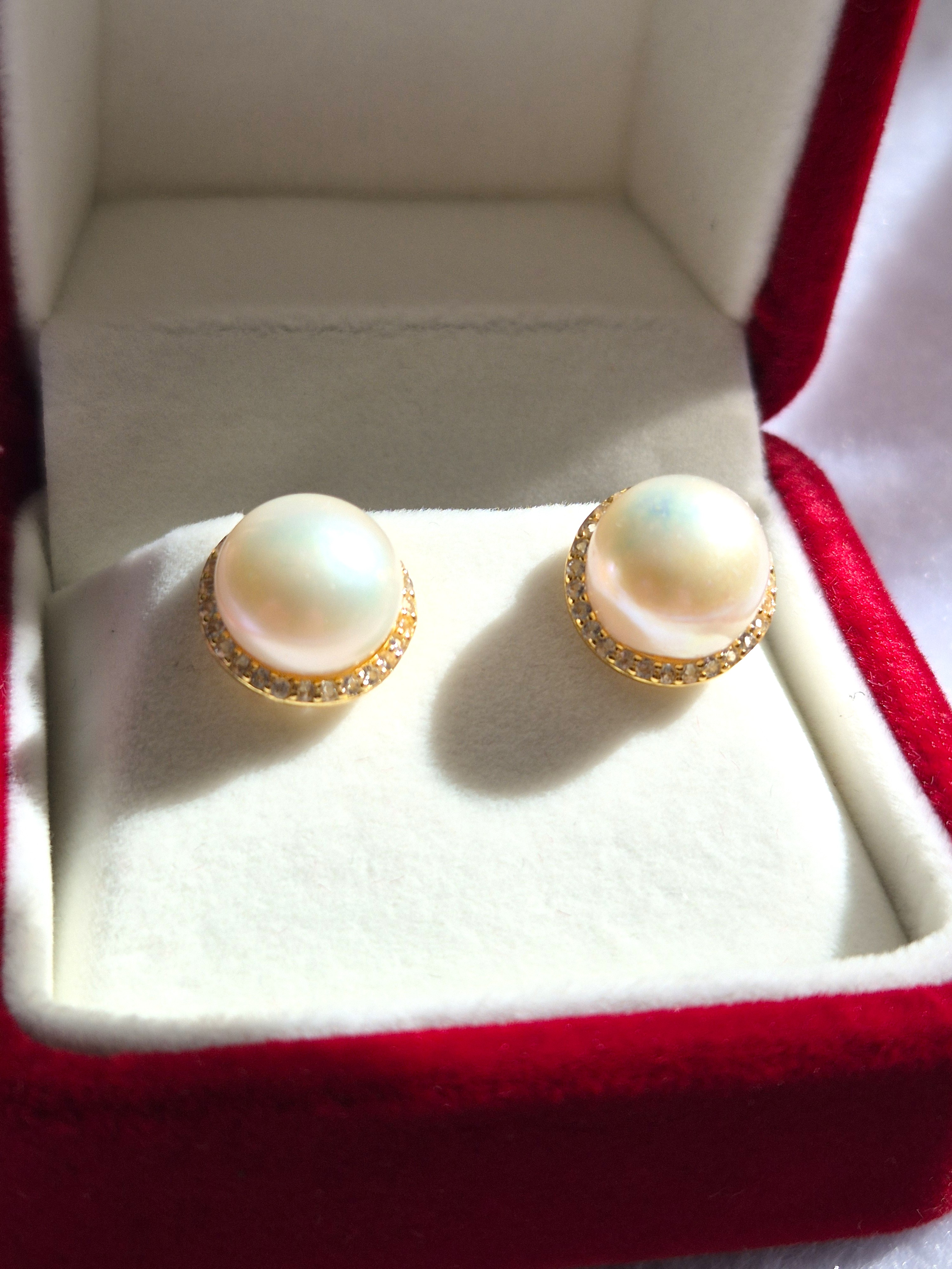 Freshwater Pearl & Topaz Stud Earrings - Gold