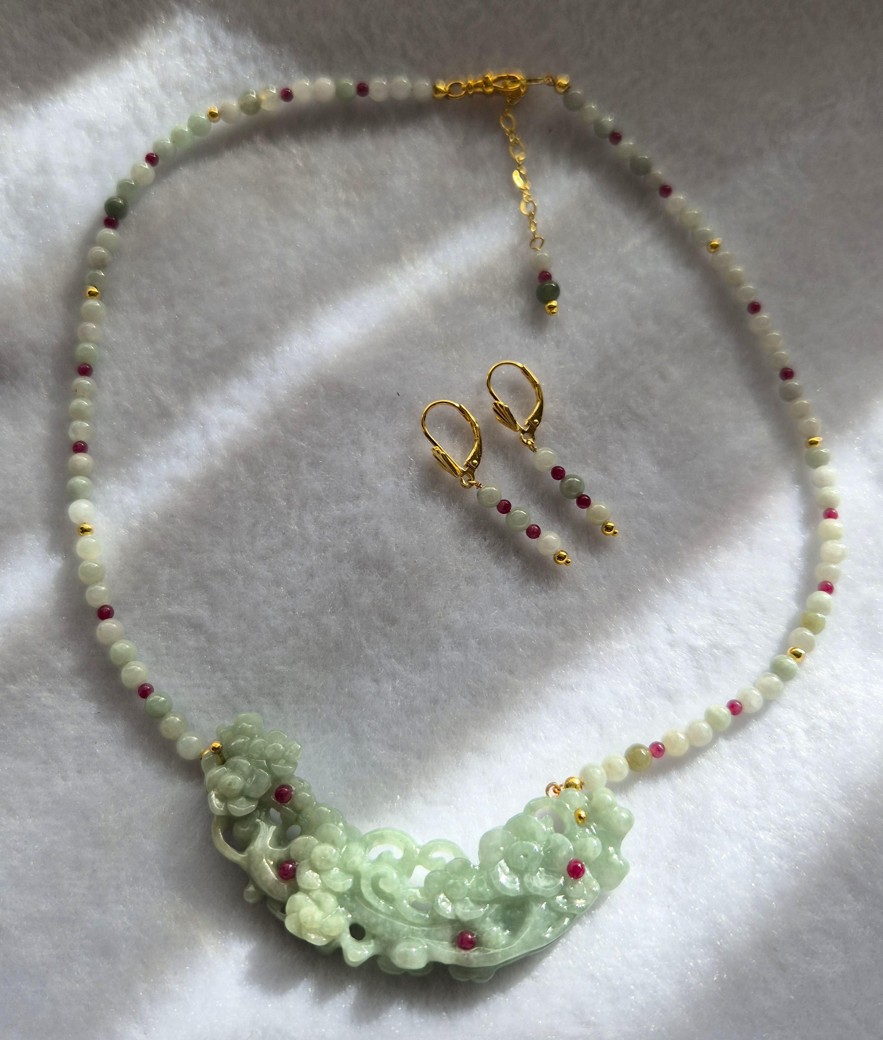 Jade Flower Necklace with Rubies