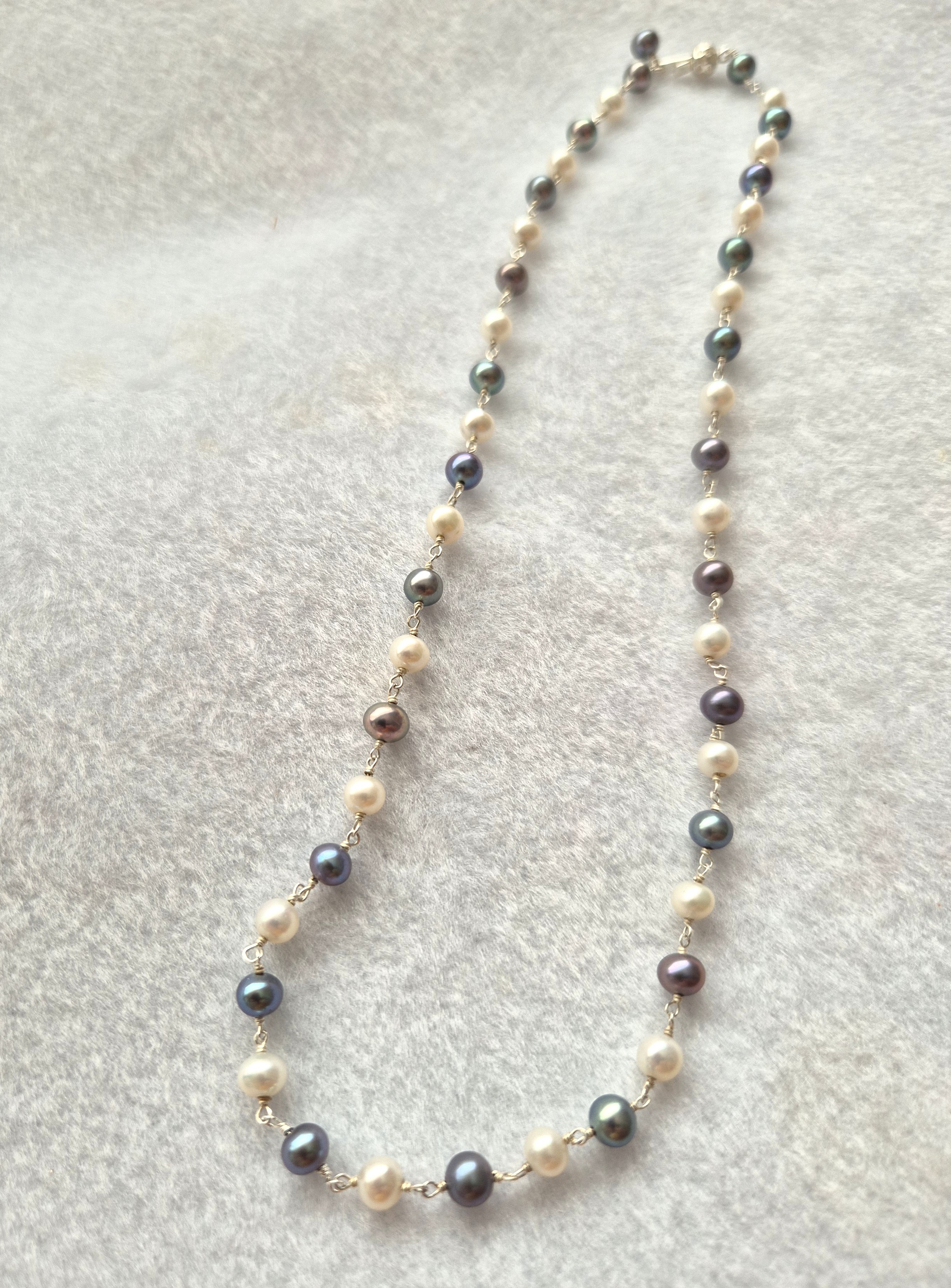 Black & White Freshwater Pearl Rosary Link Necklace